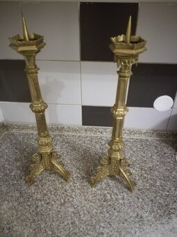 Staré mosazné svícne heskem stavu - 4