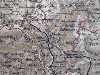 Rakousko-Uhersko r.1891 turist. mapa Vídeň ský les Baden Lax - 4