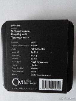 Stříbrná mince Pravěký svět - Tyrannosaurus proof - 4