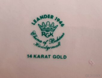 Talířek růžový porcelán, pozlacený, Leander - 4