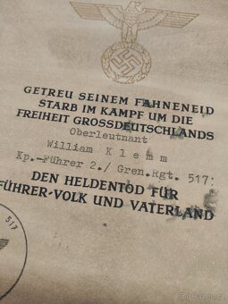 Wehrmacht - oznámení o smrti vojáka v boji - nadporučík - 4