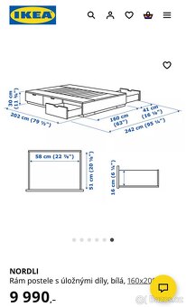 IKEA NORDLI – rám postele s úložnými šuplíky, TOP stav - 4