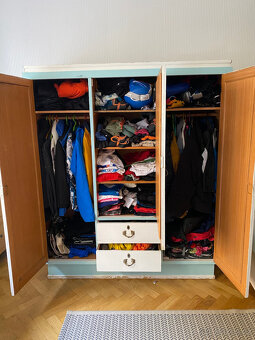 Starožitná skřín masiv 160x48x185 modrá bílá zrcadlo - 4