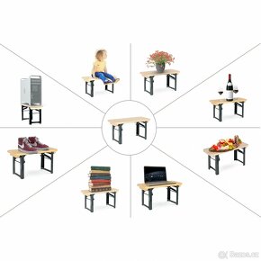 Mini lavička /stolička , dřevo/kov. skládací - 4