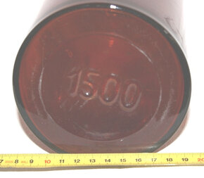 Lahev lékárnická, litý nápis na dně, sklo, skleněná flaška - 4