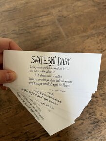 Svatební pozvánky ke stolu a kartičky "Svatební dary" - 4