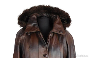 Kožený měkký dámský tónovaný hnědý zateplený kabát L - 4