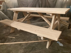 Pivní set, dřevěná lavice, dřevěný stůl - 4
