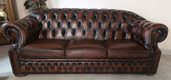Kožená, Chesterfield souprava 3+2. Originál Centurion. - 4
