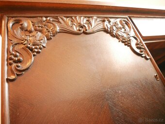 Masivní starožitný psací stůl - dub, ruční řezby vinné révy - 4