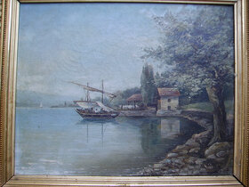 Rybáři na jezeře - olejomalba na plátně z 19.století - 4