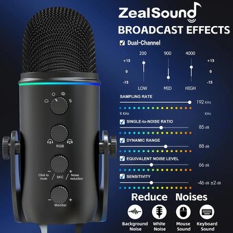 USB mikrofon Zealsound K66 Plus – černý (RGB) - 4