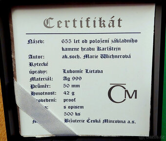 MEDAILE 2003 Ag-655 let od založení Karlštejna PROOF vzácná - 4