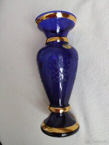 Broušená retro váza  Bohemia modré sklo - 4