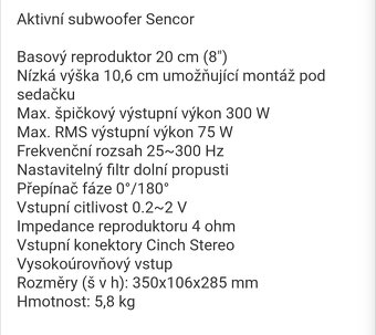 Aktivní Subwoofer SENCOR 300W do auta. - 4