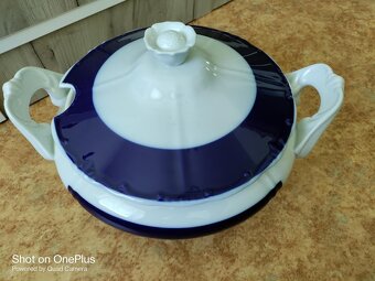 Starožitná porcelánová terina - zdobena kobaltovou modří - 4