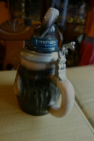 Pěkný,starý, zajímavý porcelánový korbel- hlava myslivce - 4