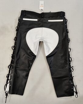 Moto Kožene Šnurovacie Nohavice Biele-Žlte - 4