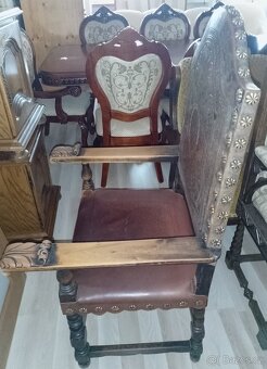 Starožitné mohutné vyřezávané kožené křeslo - 4