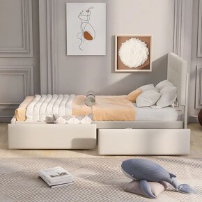 Čalouněná postel 90x200 cm s lamelovým roštem a 2 zásuvkami - 4