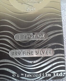 Stříbrné slitky Star Wars Mandalorian Beskar Bar 1 oz (2021) - 4