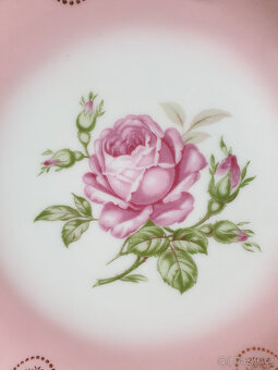 Porcelánový pozlacený růžový talíř růže růžička - 4