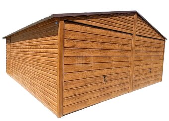 Plechová garáž 6m x 6m, sedlová střecha, 2x vrata dveře - 4