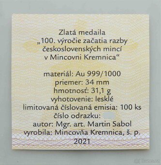 1 Oz - 100 let od zahájení ražby prvních čs. mincí - 4
