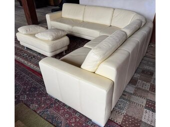 Moderní rohová kožená sedací souprava + taburet,3221 - 4