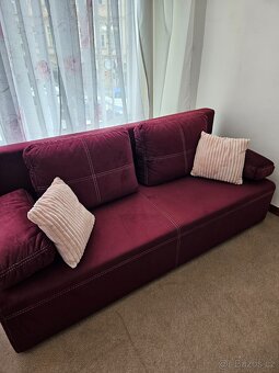 Rozkládací sedačka/pohovka - burgundy samet (vínová) - 4