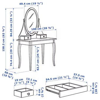 HEMNES IKEA Toaletní stolek se zrcadlem, bílá, 100x50 cm - 4