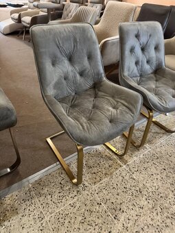 2x NOVÉ jídelní Šedé křesílka-židle zlatá podnož - 4