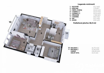 Cihlový byt 3+1 s garáží, Olomouc, ulice Zamykalova - 4