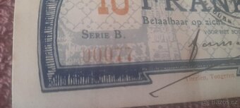 BELGICKÁ NOUZOVÁ BANKOVKA 10 FRANKŮ B 00077 TONGEREN UNC 191 - 4