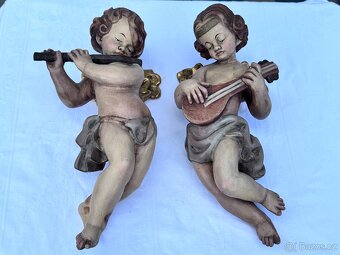 Velké malované sochy Anděl a Andělka dřevo 31,5cm - 4