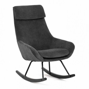 Křeslo houpací potažené žlutou a šedou manšestrovou tkaninou - 4