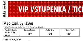 VIP Vstupenky na HOKEJOVÝ zápas GER vs. SWE 13.5.2024 - 4