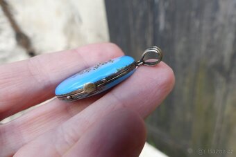 Zlatý otevírací medailon, smalt perly biedermeier - 4