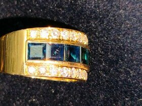 Cca 100 letny zlaty damsky prsten Diamanty a safiry - 4
