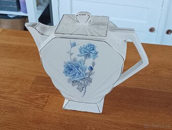 STAROŽITNÁ ART DECO KONVIČKA DEKOR MODRÁ RŮŽE - 4