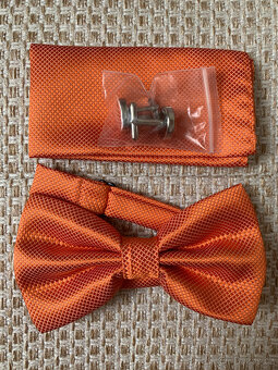 Pánský set motýlek+kapesníček, Losos/zlatý/orange/fialový - 4