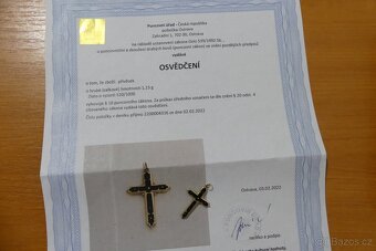 Zlatý křížek se smaltem, Biedermeier, přívěšek - 4