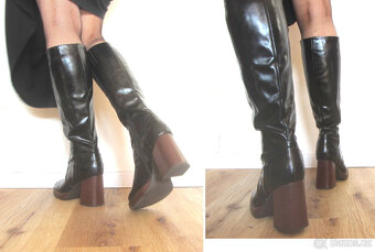 Černé stylové kozačky na podpatku 37 - 4