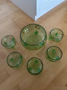 Starožitné skleněné zelené broušené misky mísa sada set 6 ks - 4
