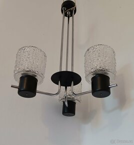 Tříramenný retro lustr 60. léta Elektroinstala-chrom,sklo - 4