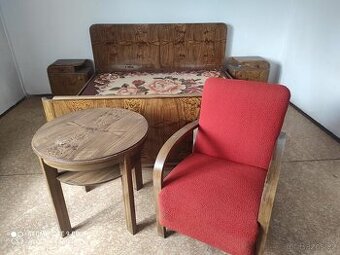 Starožitná ložnice skříň, prádelník, postel, noční stolky - 4