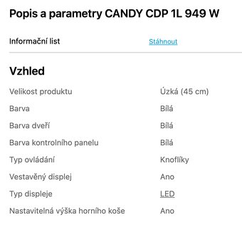 Myčka nádobí 45 cm CANDY CDP 1L 949 W - 4