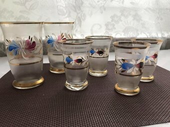 Starožitná karafa a duální skleničky ručně malované - 4