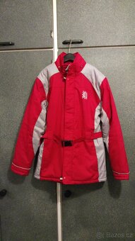 Zimní červeno šedivá bunda nebo kabát - 4