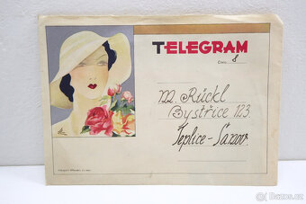 Secesní Obálka a Telegram - Praha - Teplice Šanov - 1938 - 4